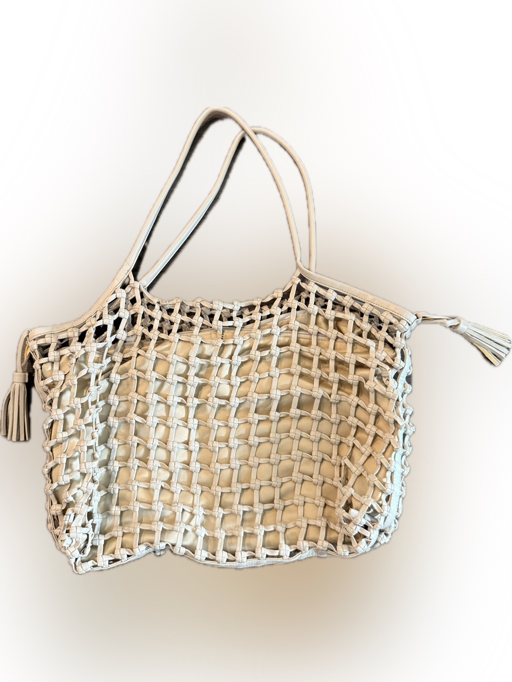 ANTHROPOLOGIE Woven Beige Tote Bag - Women's Shoulder Bag